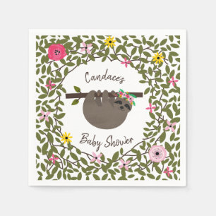 Serviette Jetable Baby Sloth Baby shower de verdure fleurie