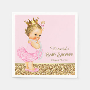 Serviette Jetable Ballerine Princesse Rose Or Bébé Shower