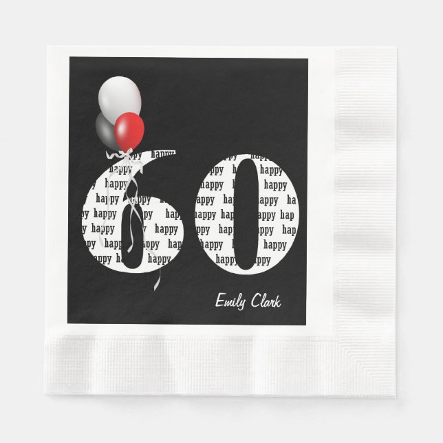 Serviette Jetable Ballons de fête du 60e anniversaire (Devant)