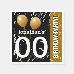 Serviette Jetable Balloons Confetti Anniversaire moderne B01 OR NOIR
