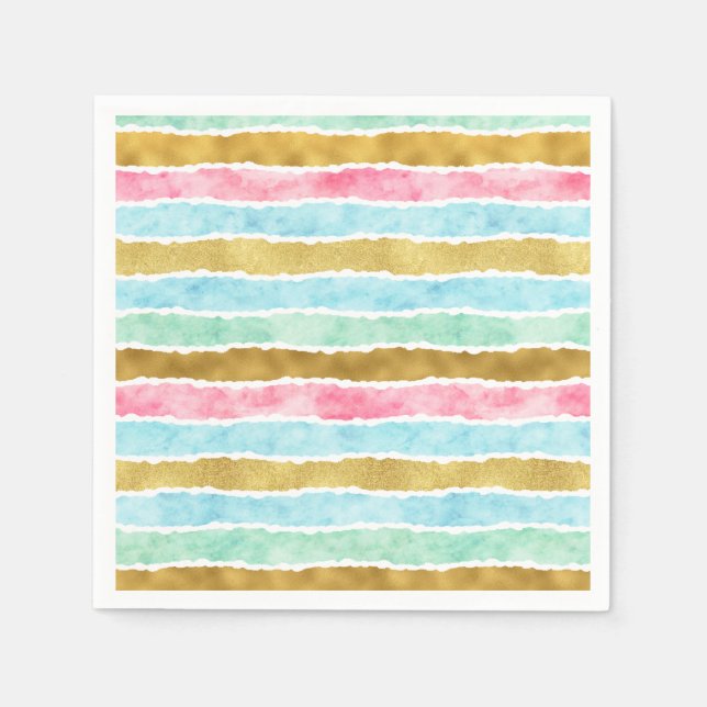 Serviette Jetable Bandes d'aquarelle or chic (Devant)