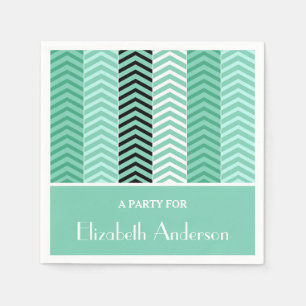 Serviette Jetable Bandes de Chevron Vert Menthe Tendance Avec Nom
