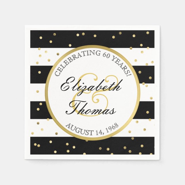 Serviette Jetable Bandes étincelantes | 60e fête du Mariage (Devant)