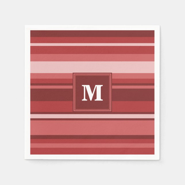 Serviette Jetable Bandes rouges monogrammes (Devant)