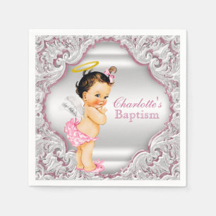 Serviette Jetable Baptême de fille ange rose