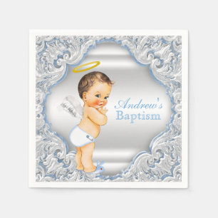 Serviette Jetable Baptême de garçon Ange Bleu