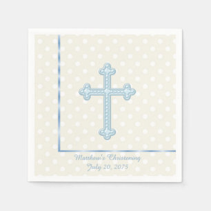 Serviette Jetable Baptême élégant croix bleue