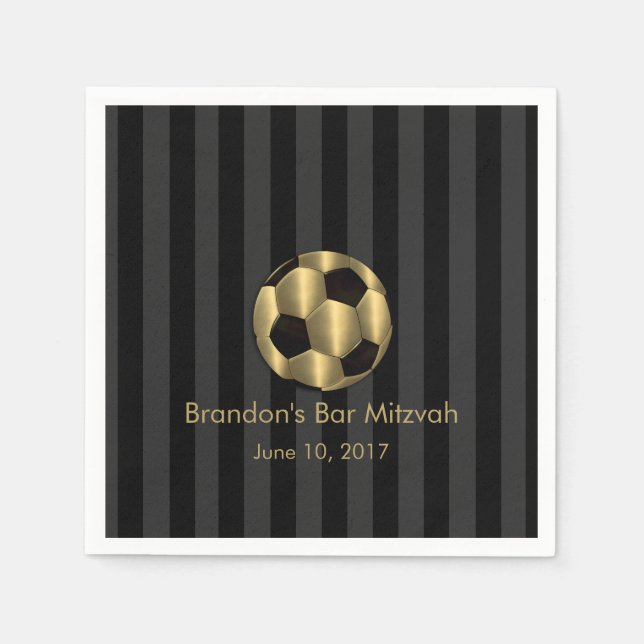 Serviette Jetable Bar Mitzvah Gold et Black Soccer Ball (Devant)