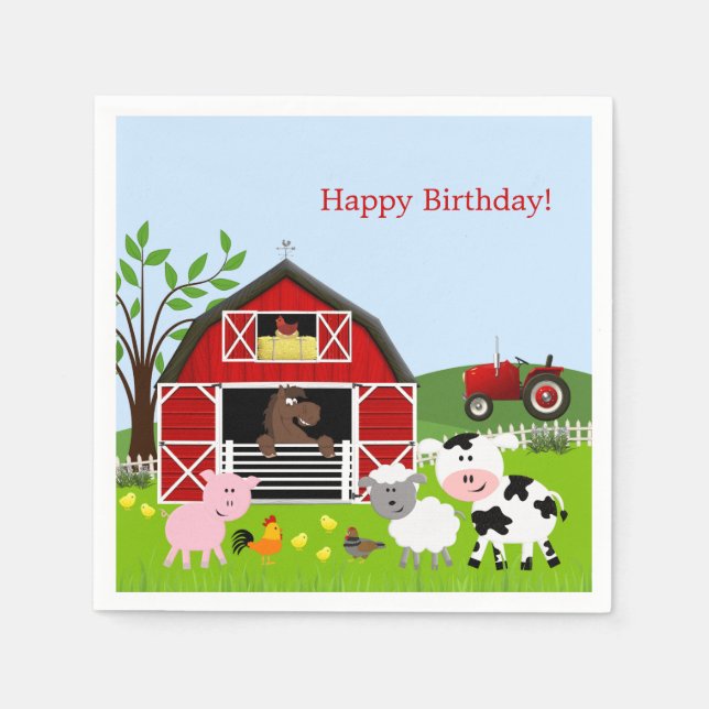Serviette Jetable Barnyard Animaux de ferme Papier d'anniversaire se (Devant)