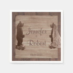 Serviette Jetable Barre Bois Ours Mariage campagnard Napkin