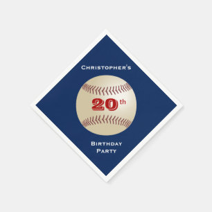 Serviette Jetable Baseball 20th Birthday Party, nom,