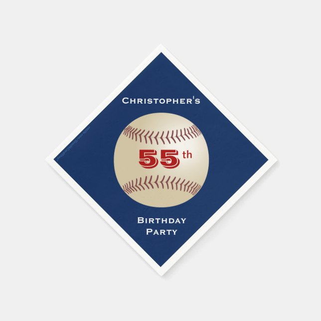 Serviette Jetable Baseball 55ème Anniversaire, Nom, Diamond Paper (Coin)