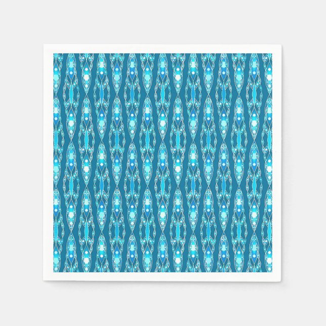Serviette Jetable Batik tribal - Bleu océanique et Aqua (Devant)