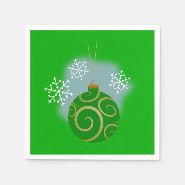 Serviette Jetable Bauble de Noël vert et flocons de neige Papier Nap (Devant)