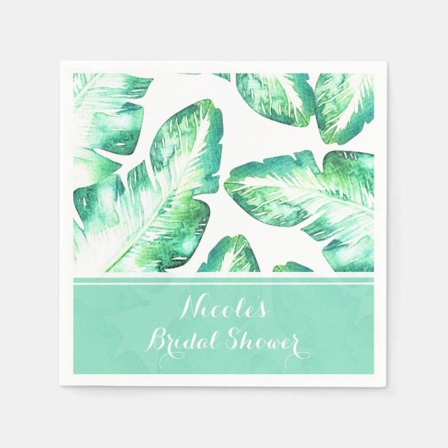 Serviette Jetable Beachy White & Green Tropical Feuille Mariage (Devant)
