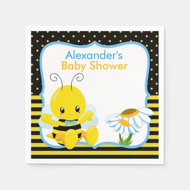 Serviette Jetable Bébé doux Bee Boy Papier Baby shower serviettes (Devant)