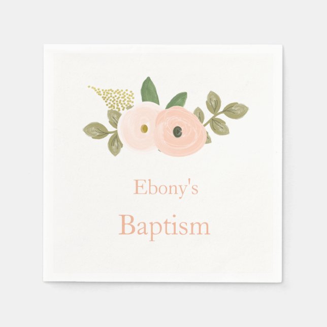 Serviette Jetable Belle Pêche Florale Baptême Christening Napkin (Devant)