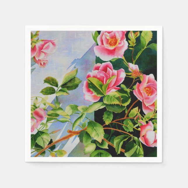 Serviette Jetable Belles roses roses roses, roses rouges, aquarelle  (Devant)