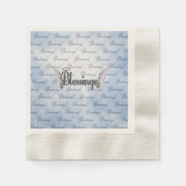 Serviette Jetable Bénédiction avec nuages, ailes d'anges et halo (Devant)