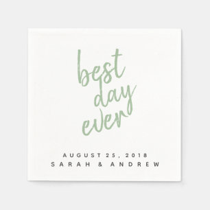 Serviette Jetable Best Day Ever Sage Green Mariage Cocktail Napkin C
