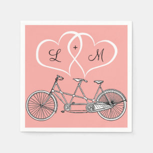 Serviette Jetable Bicyclette pour deux coeurs Mariage personnalisé N