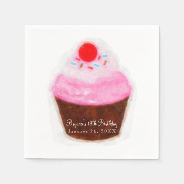 Serviette Jetable Big Cupcake & Cherry Watercolor Party (Devant)