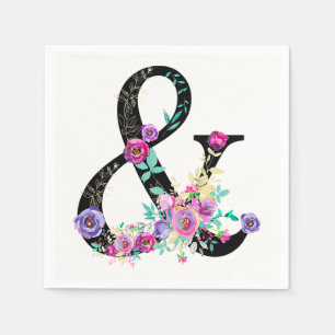 Serviette Jetable Black Floral Moderne Ampersand Chic Printemps Mari