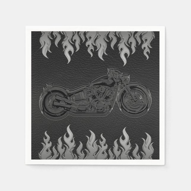 Serviette Jetable Black Leather Silver Chrome Motorcycle Party (Devant)