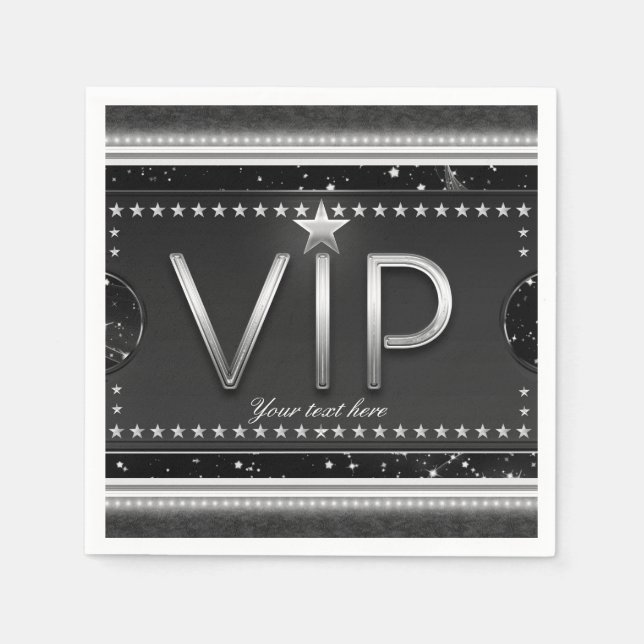 Serviette Jetable Black & Silver Glam Stars VIP Ticket Custom Party (Devant)