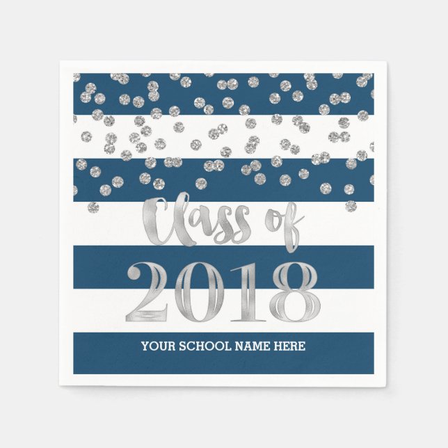 Serviette Jetable Black Stripes Dots d'argent Classe de 2018 Graduat (Devant)