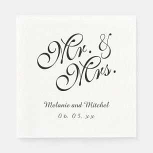 Serviette Jetable Black White M et Mme Papier mariage