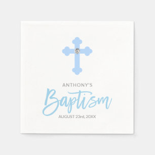 Serviette Jetable Blanc personnalisé Pastel Blue Boy Cross BAPTISM