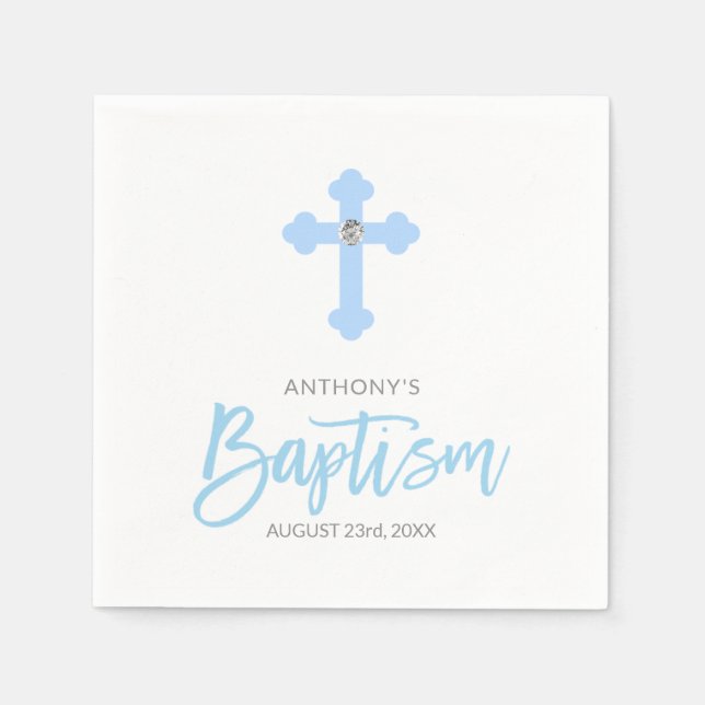 Serviette Jetable Blanc personnalisé Pastel Blue Boy Cross BAPTISM (Devant)