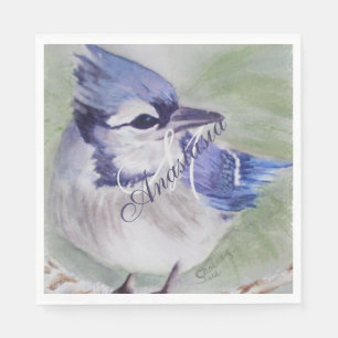 SERVIETTE JETABLE BLEU BIRD BOND HAPPINESS MONOGRAM PARTI