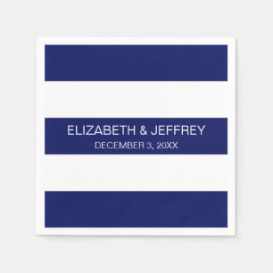 Serviette Jetable Bleu blanc Horiz Preppy Stripe #3 Monogramme