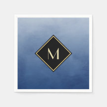 Bleu Brossé Élégant Avec Monogramme Or Simple