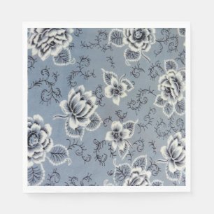 Serviette Jetable Bleu colonial et Fleur noire Papier