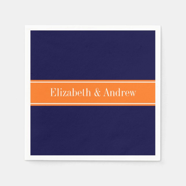 Serviette Jetable Bleu de marine solide,  Citrouille Nom Monogramme (Devant)