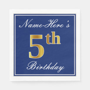 Serviette Jetable Bleu élégant, anniversaire d'or de Faux 5ème +