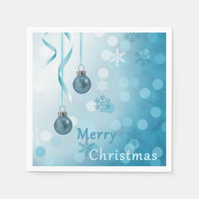 Serviette Jetable Bleu Faux Parties scintillant Ornements de Noël (Devant)