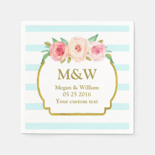 Serviette Jetable Bleu Grilles Or rose Mariage Floral serviettes