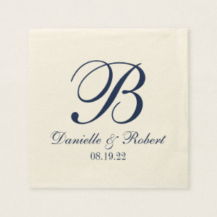 Serviette Jetable Bleu Ivory Custom Wedding Monogram Papier Napkin