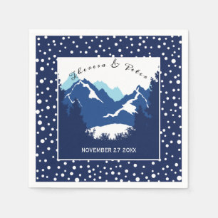 Serviette Jetable Bleu, montagnes blanches et mariage pois