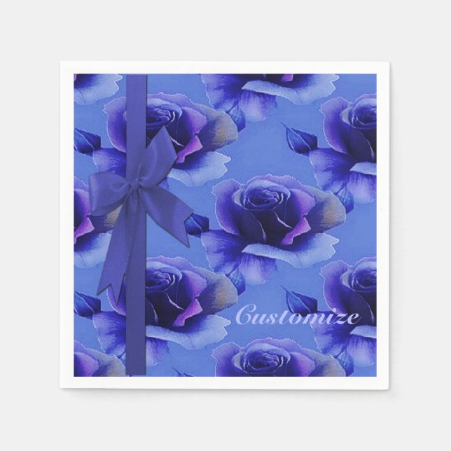 Serviette Jetable Bleu Rose motifs floraux serviettes (Devant)