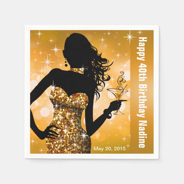 Serviette Jetable Bling Bombshell Sparkle fête d'anniversaire | doré (Devant)