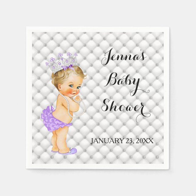 Serviette Jetable Blonde Princess Baby Girl Diamonds Lavande (Devant)