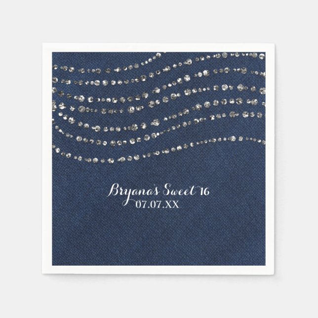 Serviette Jetable Blue Denim & Diamonds Sparkling Birthday Party (Devant)