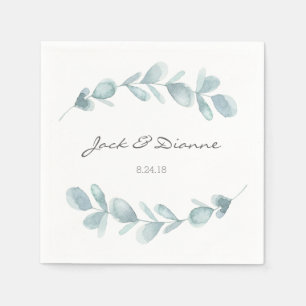 Serviette Jetable Blue Eucalyptus Mariage personnalisé Napkin