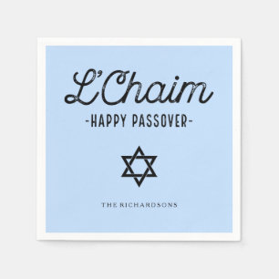 Serviette Jetable Blue L'Chaim Happy Passover en Typographie tendanc
