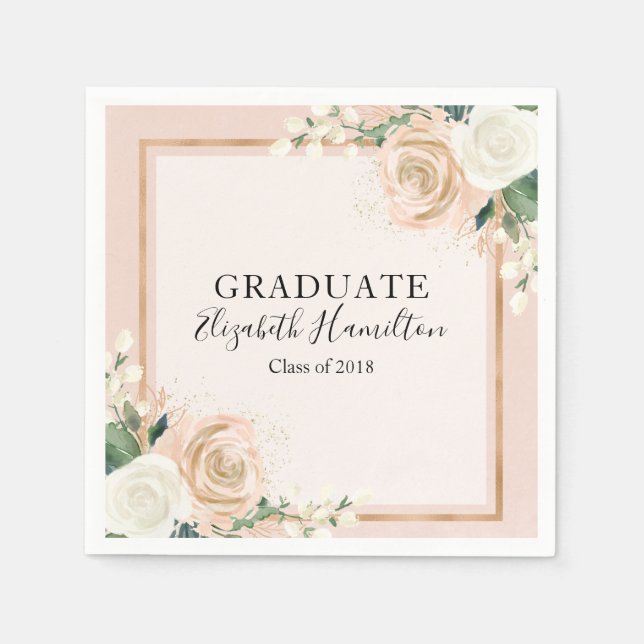 Serviette Jetable Blush & Rose Gold Chic Floral Graduation (Devant)